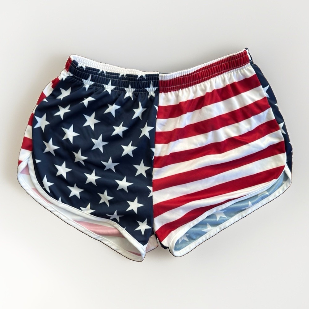 Soffe USA American Flag Running Shorts Adult Large Red White Blue Patriotic